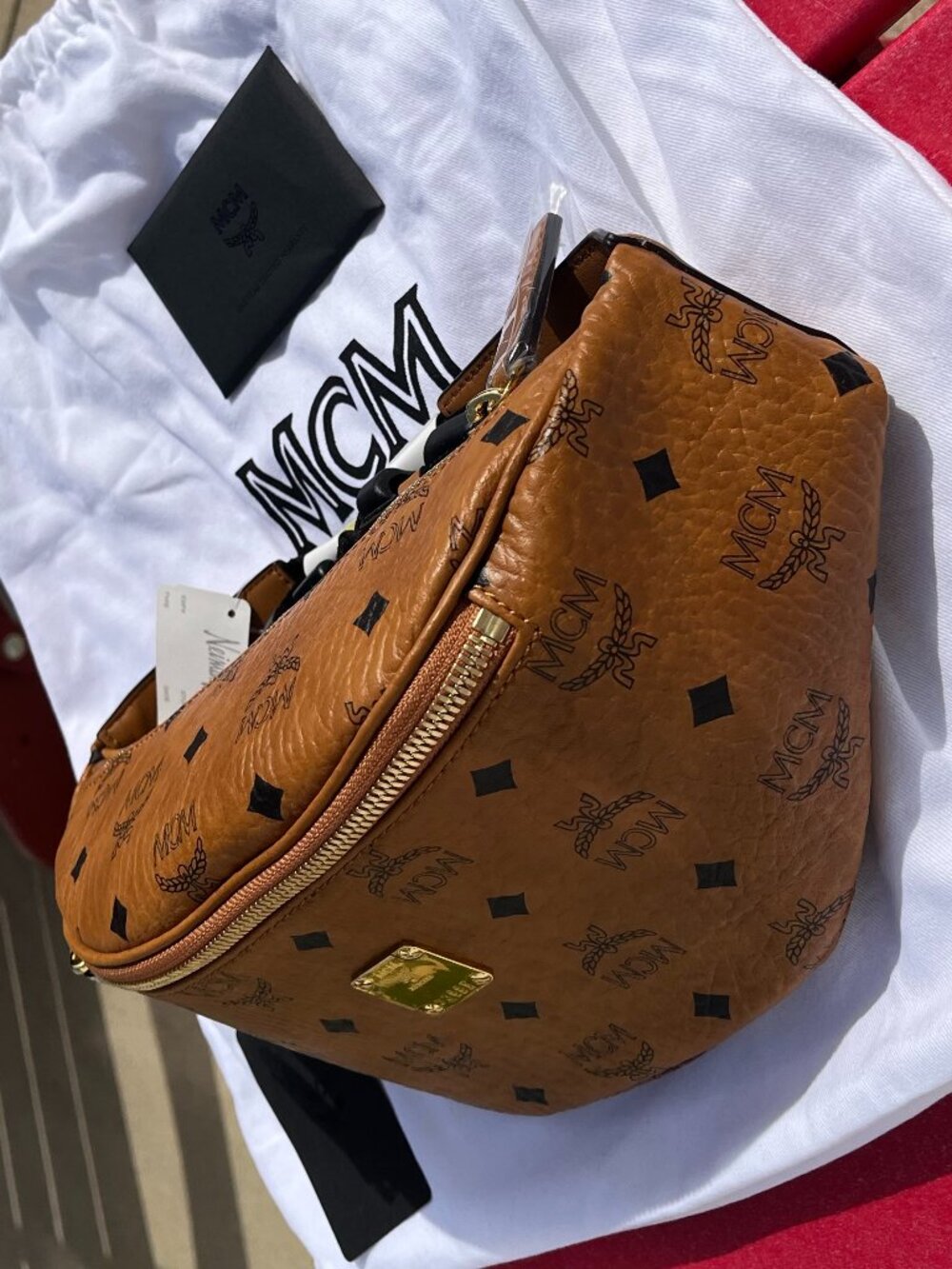 MCM Cognac Viestos Monogram Belt Bag NWT - Picture 5 of 12